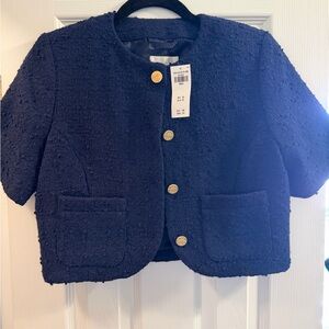Abercrombie & Fitch Navy Textured Short Jacket with Gold Buttons